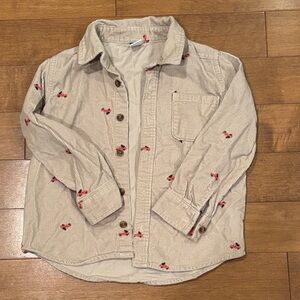Old Navy Kids Beige Button-Up Shirt with Red Embroidery